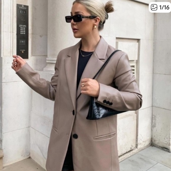 Zara Jackets & Blazers - Zara Oversized Faux Leather Blazer Camel Taupe Tan Quiet Luxury Neutral XS